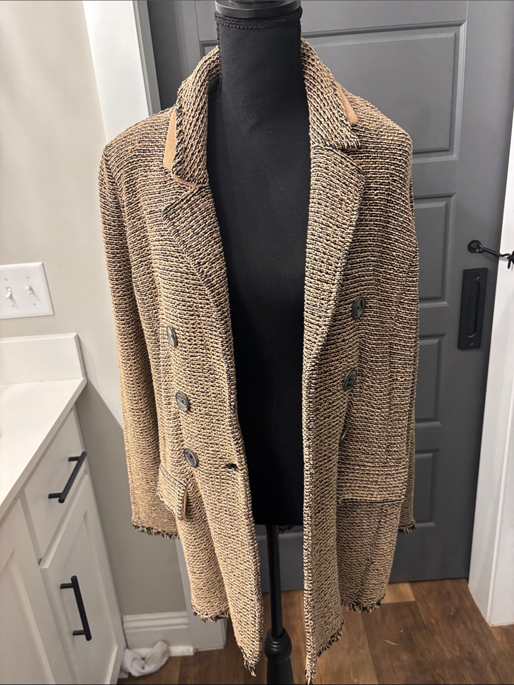 Chico's Two-Tone Brown Knit Blazer Coat